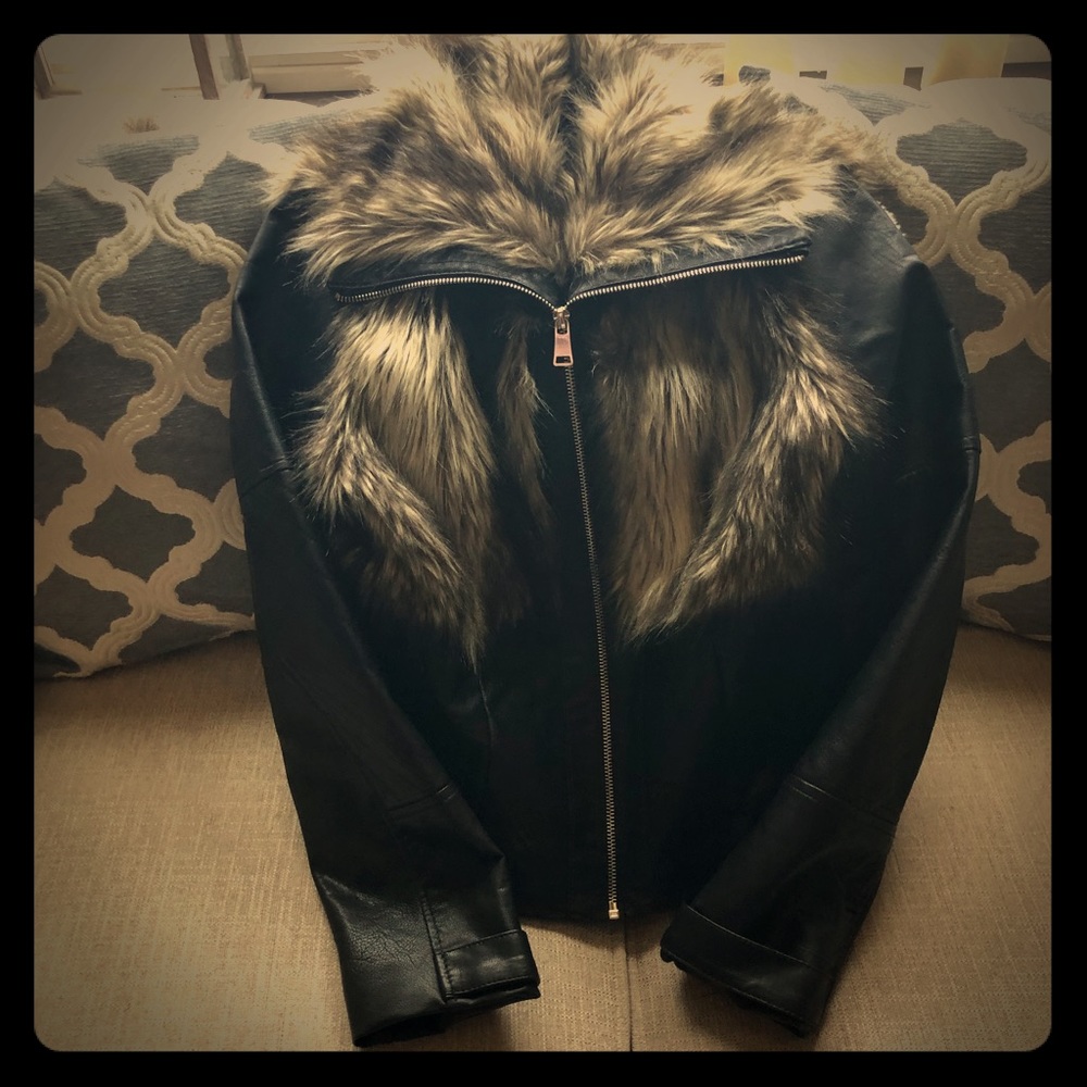 Stunning black and fur leather jacket